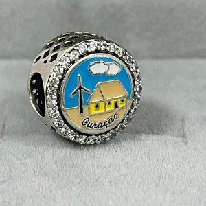 Pandora Engraved Button Charm Windmill Curacao Charm